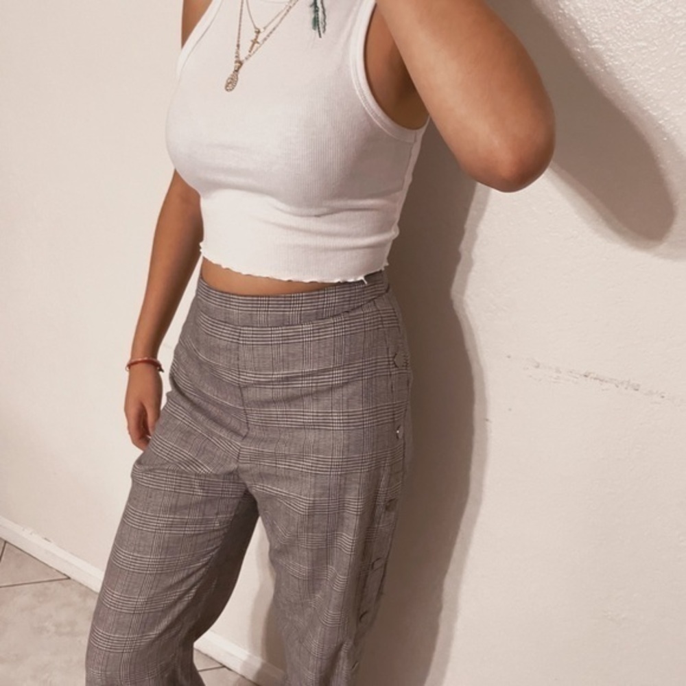 Plaid wide leg flare pants . - Picture 3 of 9